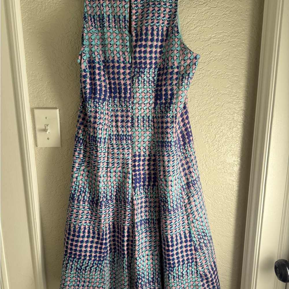 Maggy London Blue and Pink Print Midi Dress - Picture 3 of 4